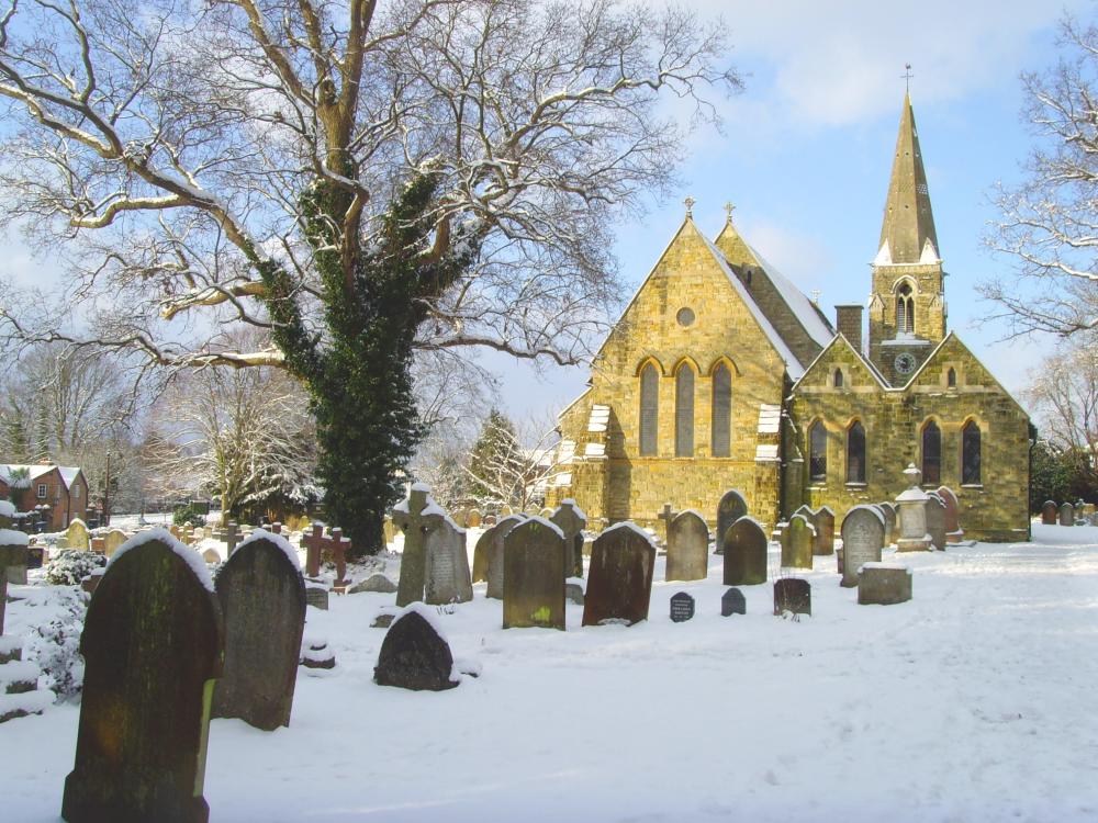 Copthorne Church in Snow